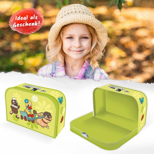 Produktbild: Tr&ouml;tsch Kinder-Koffer Pittiplatsch Bollerwagen medium,Pappkoffer, Koffer aus Pappe, Geschenk Verpackung, Gutschein Verpackung,Spielkoffer, Metallgriff und Metallhenkel, Reisekoffer Kinder