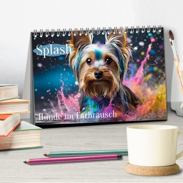 Produktbild: Splash - Hunde im Farbrausch (Tischkalender 2026 DIN A5 quer), CALVENDO Monatskalender