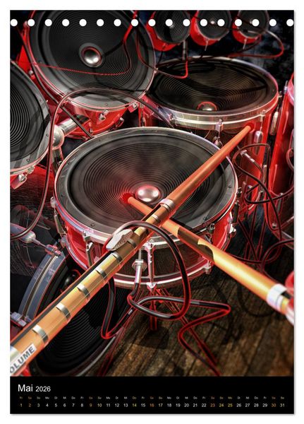 Produktbild: VIRTUAL MUSIC - Musikinstrumente in Hyperrealistischen Illustrationen (Tischkalender 2026 DIN A5 hoch), CALVENDO Monatskalender