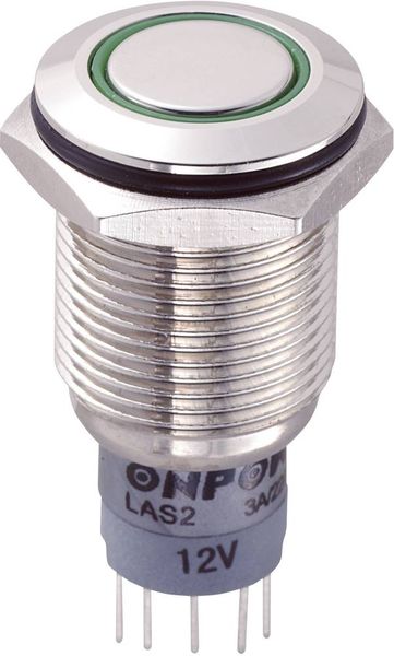 Produktbild: TRU COMPONENTS 701870 LAS2GQF-11E/G/12V/N/P Vandalismusgesch&uuml;tzter Drucktaster 250 V/AC 3 A 1 x Ein/(Ein) tastend Gr&uuml;n IP67 1 St.