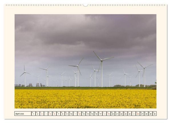 Produktbild: Windkraft in der Landschaft Ostfrieslands (hochwertiger Premium Wandkalender 2026 DIN A2 quer), Kunstdruck in Hochglanz
