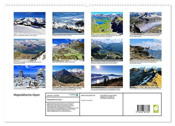 Produktbild: Majest&auml;tische Alpen (hochwertiger Premium Wandkalender 2026 DIN A2 quer), Kunstdruck in Hochglanz