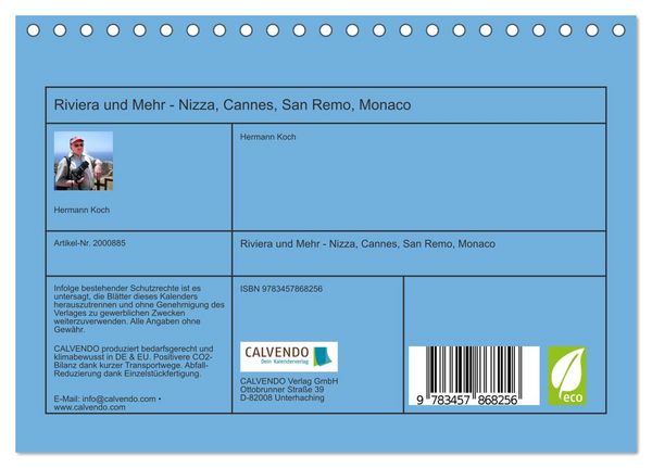 Produktbild: Riviera und Mehr - Nizza, Cannes, San Remo, Monaco (Tischkalender 2026 DIN A5 quer), CALVENDO Monatskalender