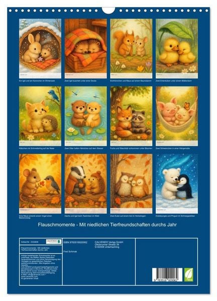 Produktbild: Flauschmomente - Mit niedlichen Tierfreundschaften durchs Jahr (Wandkalender 2027 DIN A3 hoch), CALVENDO Monatskalender