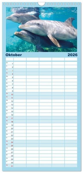 Produktbild: Familienplaner 2026 - Delfine: Elegante Wellenreiter mit 5 Spalten (Wandkalender, 21 x 45 cm) CALVENDO