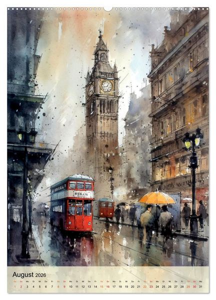 Produktbild: London - ein Regentag (hochwertiger Premium Wandkalender 2026 DIN A2 hoch), Kunstdruck in Hochglanz
