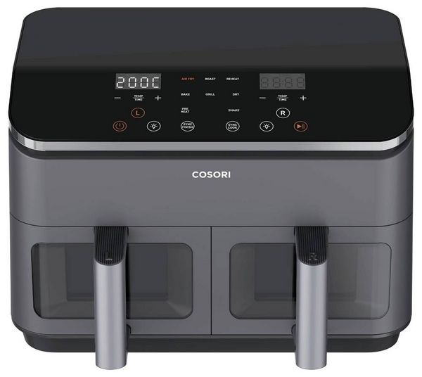 Produktbild: Cosori Doppel-Hei&szlig;luftfritteuse CAF-R901-AEU Hei&szlig;luft-Fritteuse 1.75kW Schwarz, Silber