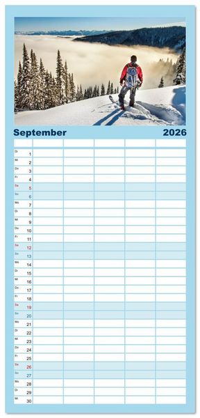 Produktbild: Familienplaner 2026 - Skimountaineering - Erobere die Berge im Winter mit 5 Spalten (Wandkalender, 21 x 45 cm) CALVENDO