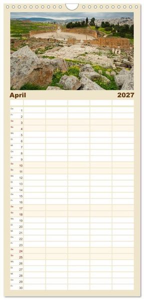 Produktbild: Familienplaner 2027 - Jordanien Sand, Stein und Salz mit 5 Spalten (Wandkalender, 21 x 45 cm) CALVENDO