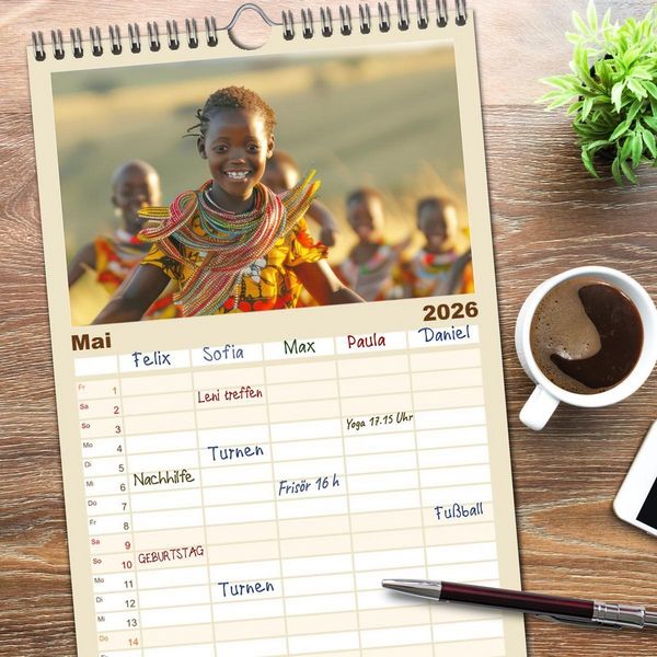 Produktbild: Familienplaner 2026 - Afrikas urt&uuml;mliche Sch&ouml;nheit mit 5 Spalten (Wandkalender, 21 x 45 cm) CALVENDO