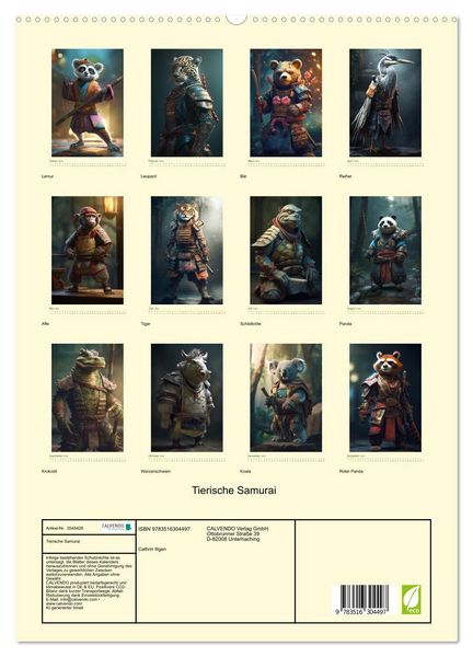 Produktbild: Tierische Samurai (hochwertiger Premium Wandkalender 2026 DIN A2 hoch), Kunstdruck in Hochglanz