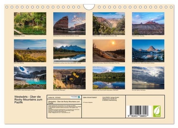 Produktbild: Westw&auml;rts - &Uuml;ber die Rocky Mountains zum Pazifik (Wandkalender 2026 DIN A4 quer), CALVENDO Monatskalender