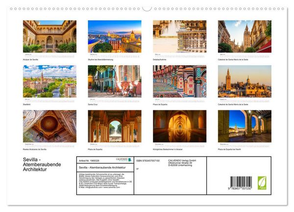 Produktbild: Sevilla - Atemberaubende Architektur (hochwertiger Premium Wandkalender 2026 DIN A2 quer), Kunstdruck in Hochglanz