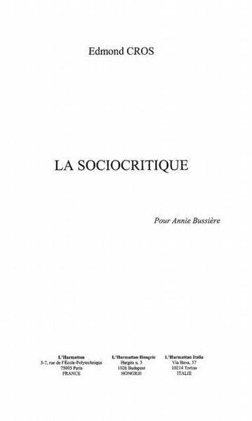 Produktbild: Sociocritique la