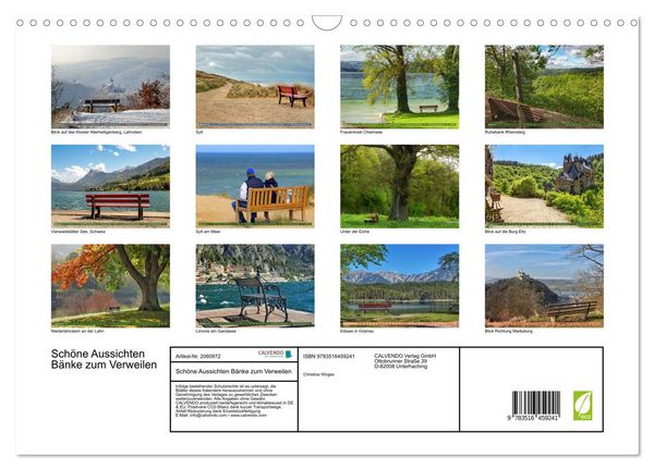 Produktbild: Sch&ouml;ne Aussichten B&auml;nke zum Verweilen (Wandkalender 2026 DIN A3 quer), CALVENDO Monatskalender