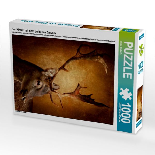 Produktbild: CALVENDO Puzzle Der Hirsch mit dem goldenen Geweih | 1000 Teile Lege-Gr&ouml;&szlig;e 64x48cm Foto-Puzzle f&uuml;r gl&uuml;ckliche Stunden