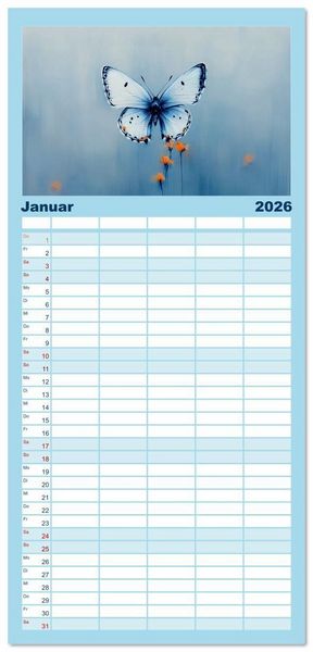 Produktbild: Familienplaner 2026 - Blauer Zauberflug mit 5 Spalten (Wandkalender, 21 x 45 cm) CALVENDO