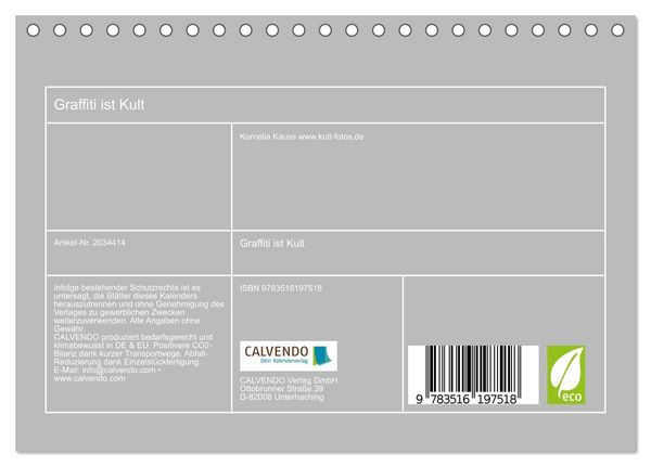 Produktbild: Graffiti ist Kult (Tischkalender 2026 DIN A5 quer), CALVENDO Monatskalender