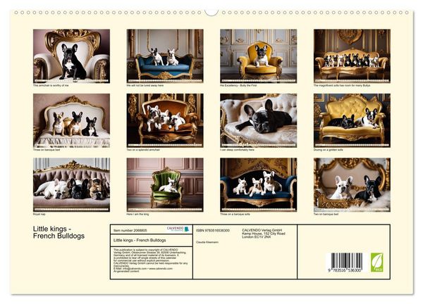 Produktbild: Little kings - French Bulldogs (High Quality Premium Wall Calendar 2026 DIN A2 landscape),CALVENDO 12 Month Wall Calendar