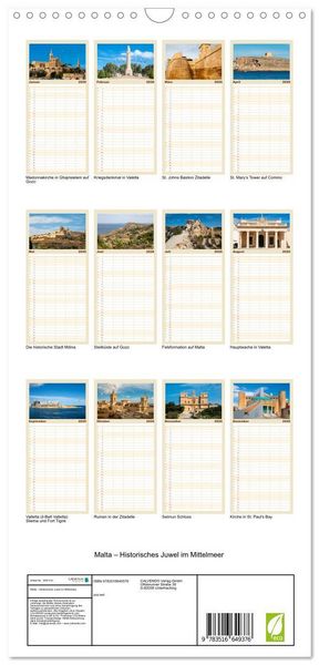 Produktbild: Familienplaner 2026 - Malta &ndash; Historisches Juwel im Mittelmeer mit 5 Spalten (Wandkalender, 21 x 45 cm) CALVENDO