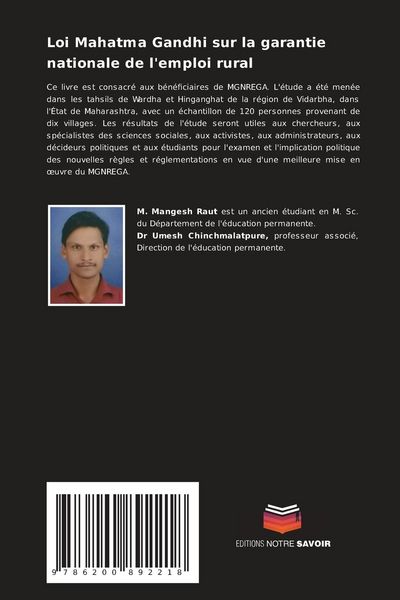 Produktbild: Loi Mahatma Gandhi sur la garantie nationale de l'emploi rural