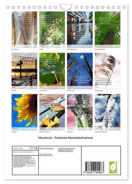 Produktbild: Manchmal - Poetische Momentaufnahmen (Wandkalender 2026 DIN A4 hoch), CALVENDO Monatskalender
