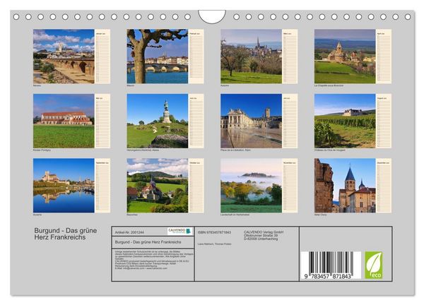 Produktbild: Burgund - Das gr&uuml;ne Herz Frankreichs (Wandkalender 2026 DIN A4 quer), CALVENDO Monatskalender