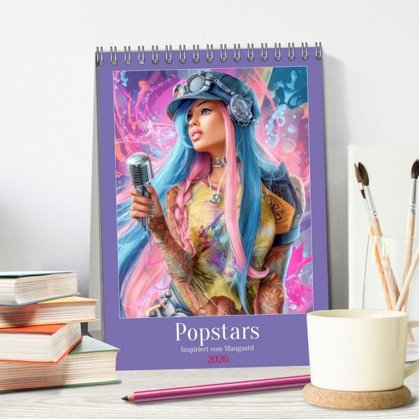 Produktbild: Popstars - Inspiriert vom Mangastil (Tischkalender 2026 DIN A5 hoch), CALVENDO Monatskalender