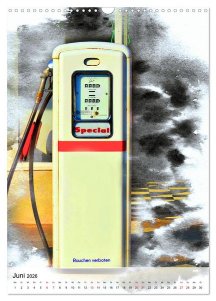 Produktbild: Gasoline - Vintage Tanks&auml;ulen in Szene gesetzt (Wandkalender 2026 DIN A3 hoch), CALVENDO Monatskalender