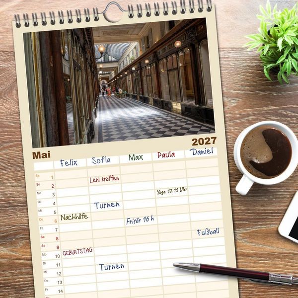 Produktbild: Familienplaner 2027 - Verborgene Passagen von Paris mit 5 Spalten (Wandkalender, 21 x 45 cm) CALVENDO