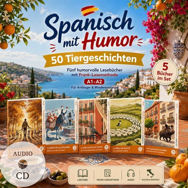 Produktbild: Spanisch mit Humor: 50 Tiergeschichten A1-A2 (+ 5 Audio-CDs)