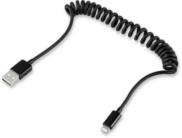 Produktbild: Renkforce USB-Kabel USB 2.0 USB-A Stecker, Apple Lightning Stecker 0.95 m Schwarz Spiralkabel RF4087422