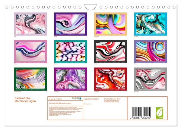 Produktbild: Farbenfrohe Marmorierungen (Wandkalender 2026 DIN A4 quer), CALVENDO Monatskalender