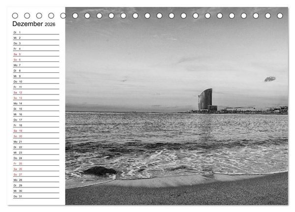 Produktbild: Barcelona Schwarz / Wei&szlig; Impressionen (Tischkalender 2026 DIN A5 quer), CALVENDO Monatskalender