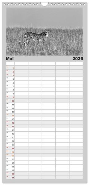 Produktbild: Familienplaner 2026 - Afrika Schwarz - Weiss mit 5 Spalten (Wandkalender, 21 x 45 cm) CALVENDO