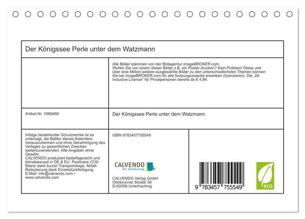Produktbild: Der K&ouml;nigssee Perle unter dem Watzmann (Tischkalender 2026 DIN A5 quer), CALVENDO Monatskalender
