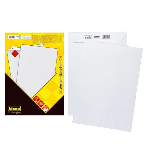 Produktbild: Idena Versandtaschen ohne Fenster haftklebend 100g/m&sup2; wei&szlig; DIN C4 10 St&uuml;ck