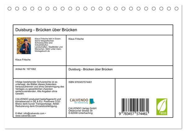 Produktbild: Duisburg - Br&uuml;cken &uuml;ber Br&uuml;cken (Tischkalender 2026 DIN A5 quer), CALVENDO Monatskalender