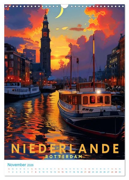 Produktbild: Niederlande - Old School Poster Style (Wandkalender 2026 DIN A3 hoch), CALVENDO Monatskalender