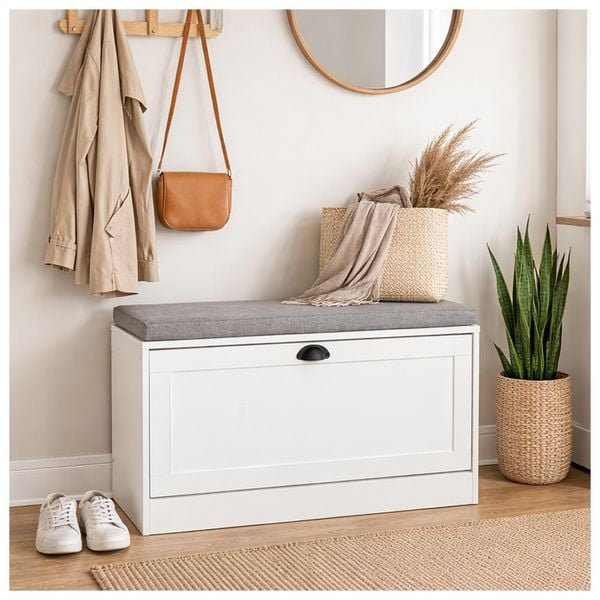 HTI-Living Schuhschrank Thekla 1 Klappe 80 cm Weiß mit Sitzkissen