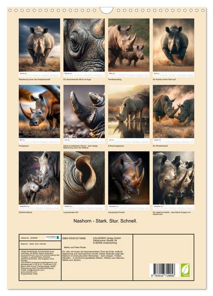 Produktbild: Nashorn - Stark. Stur. Schnell. (Wandkalender 2026 DIN A3 hoch), CALVENDO Monatskalender