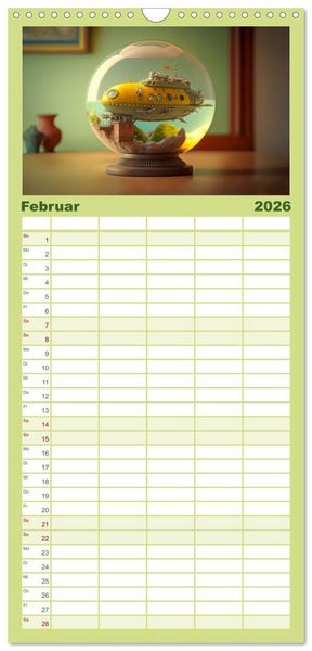Produktbild: Familienplaner 2026 - Miniaturwelt in der Glaskugel mit 5 Spalten (Wandkalender, 21 x 45 cm) CALVENDO