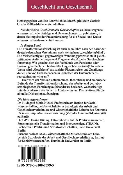 Produktbild: Transformation &mdash; Unternehmensreorganisation &mdash; Geschlechterforschung