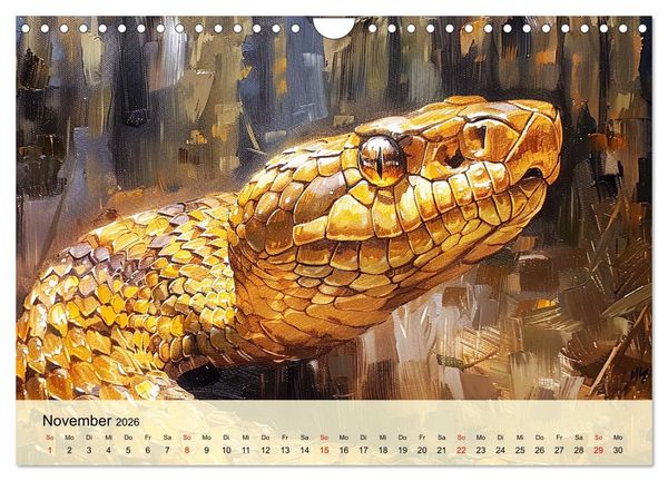 Produktbild: Schlangen. Faszination Reptilien. Kunstvolle Paintings (Wandkalender 2026 DIN A4 quer), CALVENDO Monatskalender