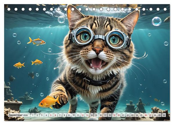 Produktbild: Katzen unter Wasser (Tischkalender 2026 DIN A5 quer), CALVENDO Monatskalender