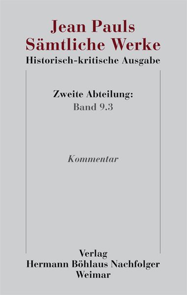 Produktbild: Jean Pauls S&auml;mtliche Werke. Historisch-kritische Ausgabe