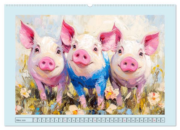 Produktbild: Lustiges Borstenvieh. Zauberhafte Schweinchen im &Ouml;lgem&auml;lde-Stil (Wandkalender 2026 DIN A2 quer), CALVENDO Monatskalender