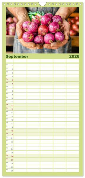 Produktbild: Familienplaner 2026 - Mein Gem&uuml;segarten - Ein Jahr knackig frisches Gem&uuml;se mit 5 Spalten (Wandkalender, 21 x 45 cm) CALVENDO