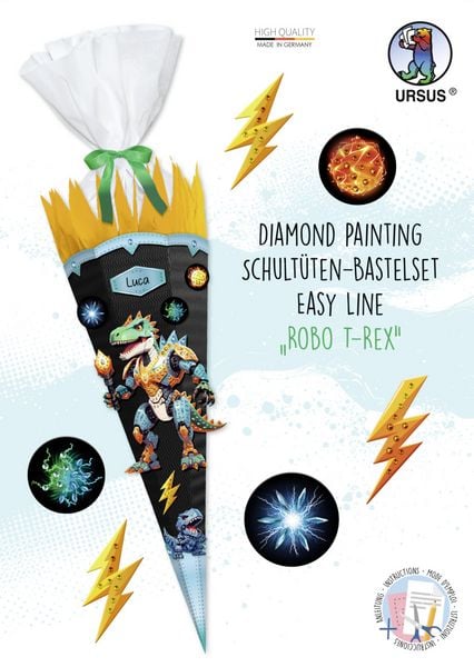 Produktbild: URSUS Schult&uuml;ten-Bastelsets Diamond Painting Easy Line, Robo T-Rex