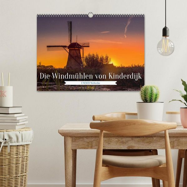 Produktbild: Die Windm&uuml;hlen von Kinderdijk - UNESCO Welterbe (Wandkalender 2026 DIN A3 quer), CALVENDO Monatskalender